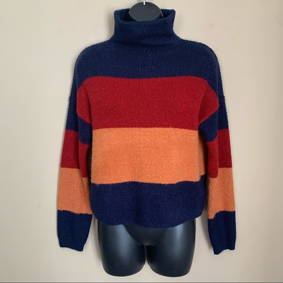 Cliche Colorblock Stripe Wool Blend Turtleneck Sweater - Picture 1 of 8